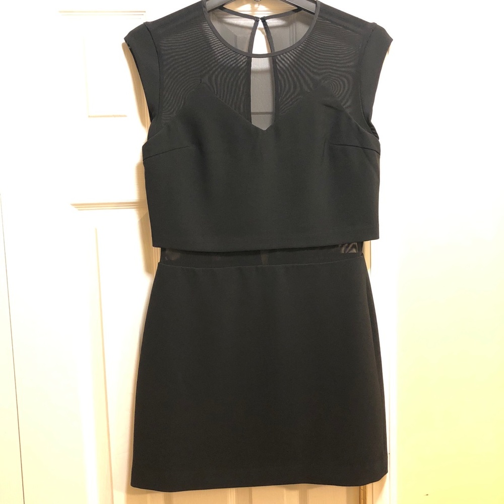 Express black mini dress with sheer sleeves